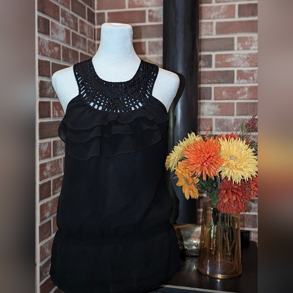 100% Silk Black Sleeveless Peplum Ruffled Blouse-White House Black Market XS - Picture 14 of 14
